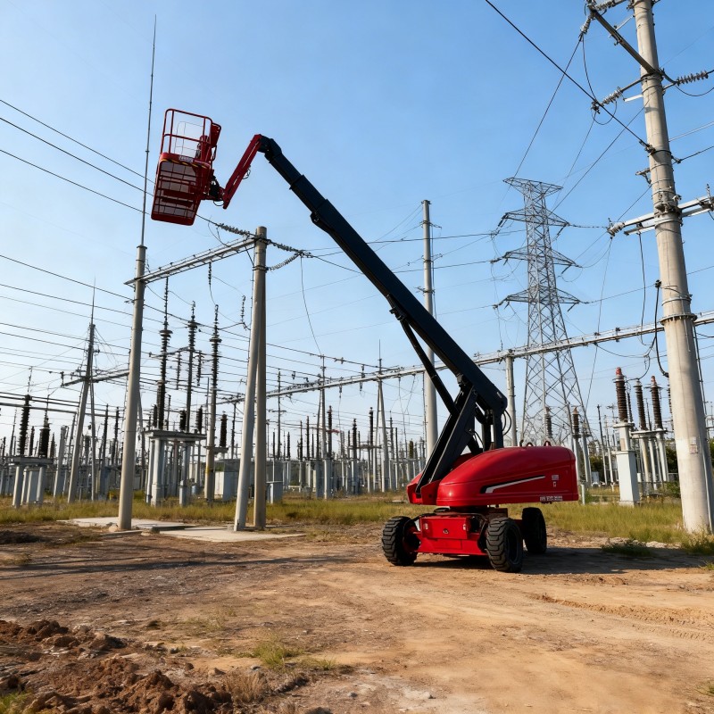 Straight Boom Man Lift in Action