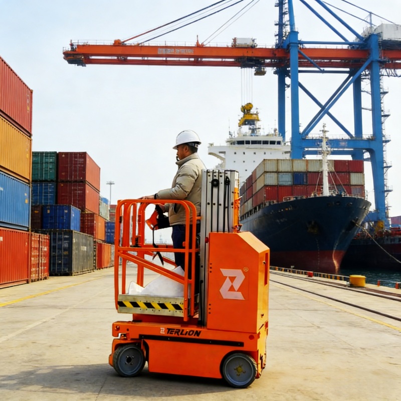 terlion_driveable_vertical_mast_lift_in_warehouse.